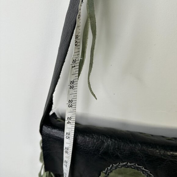 FPP Handmade Black Genuine Leather Crossbody Purse Boho Western Fringe Stone - Picture 13 of 13